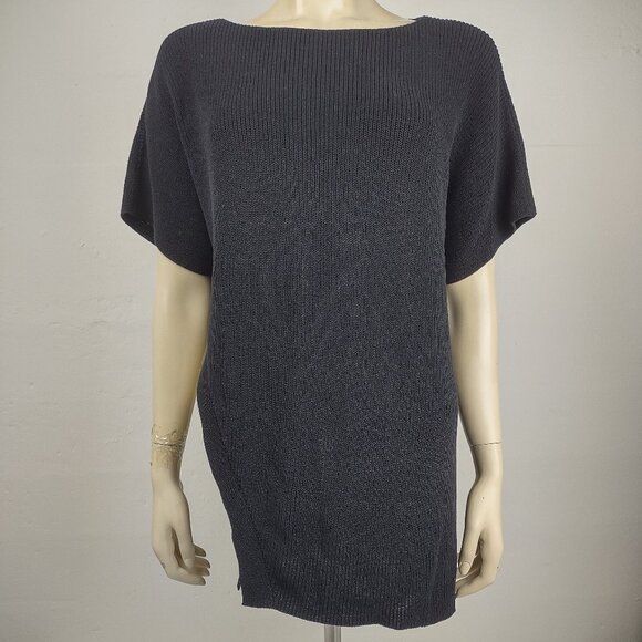 Eileen Fisher black heavyweight cotton blend side gap sweater ladies womens XS - Picture 2 of 8
